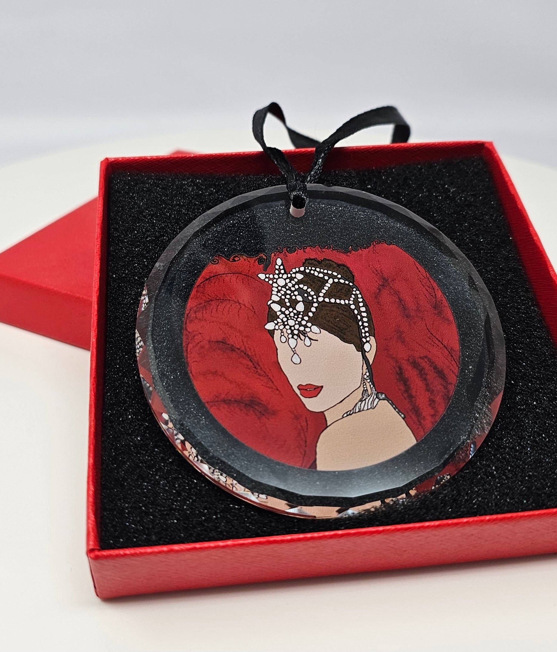 Show Girl With Red Feathers Crystal Ornament