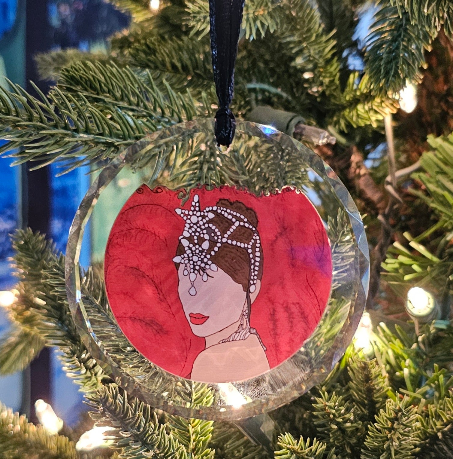 Show Girl With Red Feathers Crystal Ornament