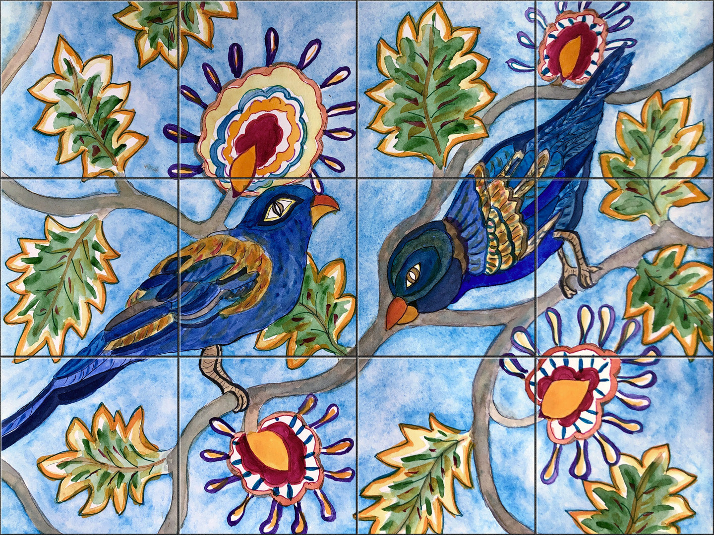 Blue Birds in the Vines 2 by Becki Thomas - Landscape