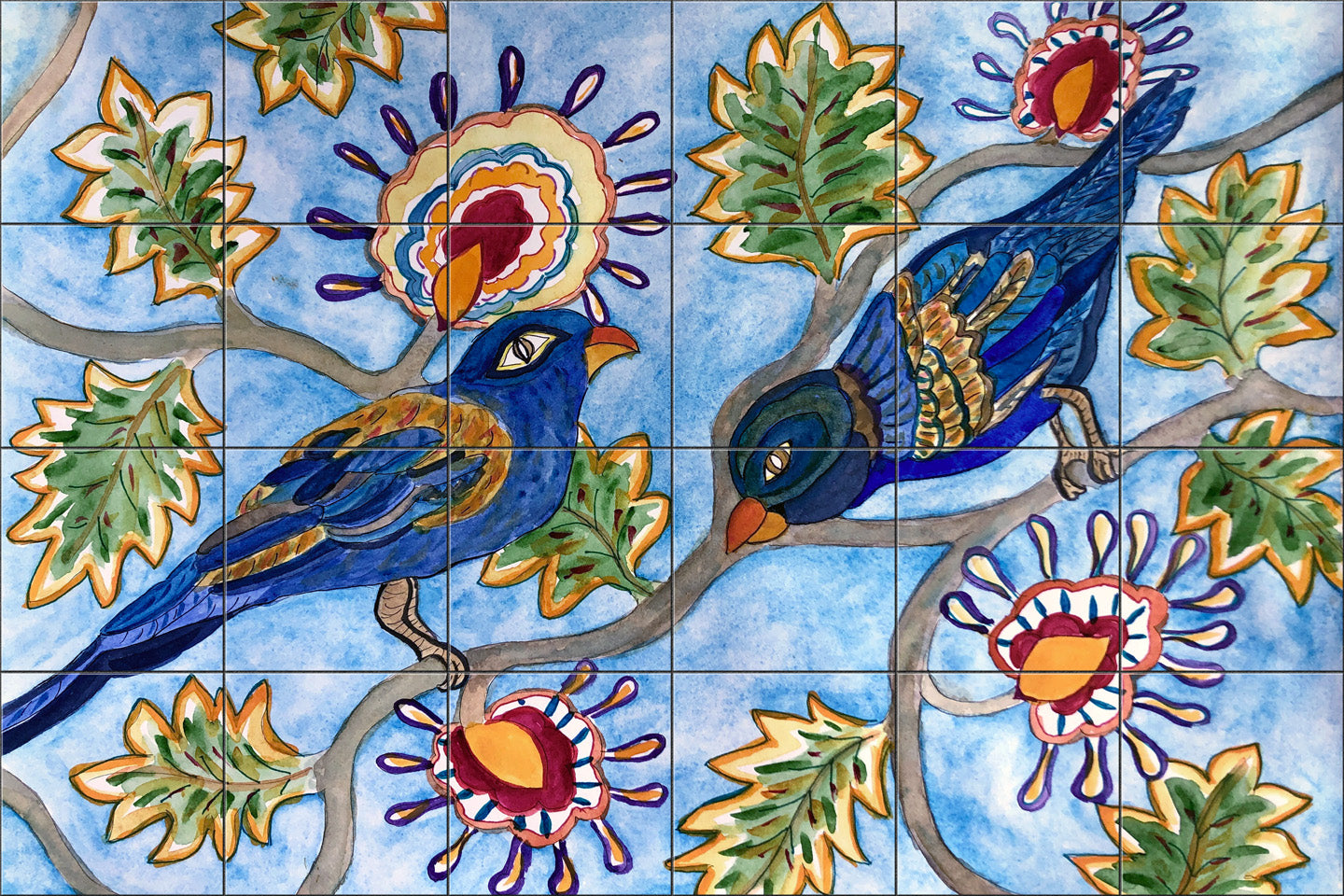 Blue Birds in the Vines 2 by Becki Thomas - Landscape