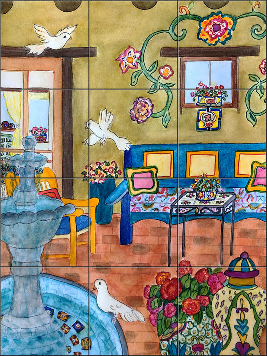 Master Courtyard With Doves By Becki Thomas  - Portrait