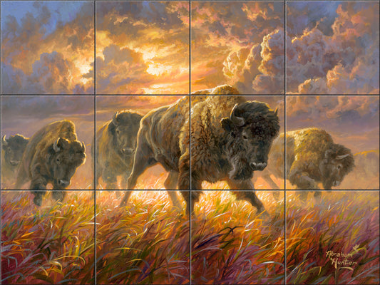 Running Buffalo By Abraham Hunter- Landscape