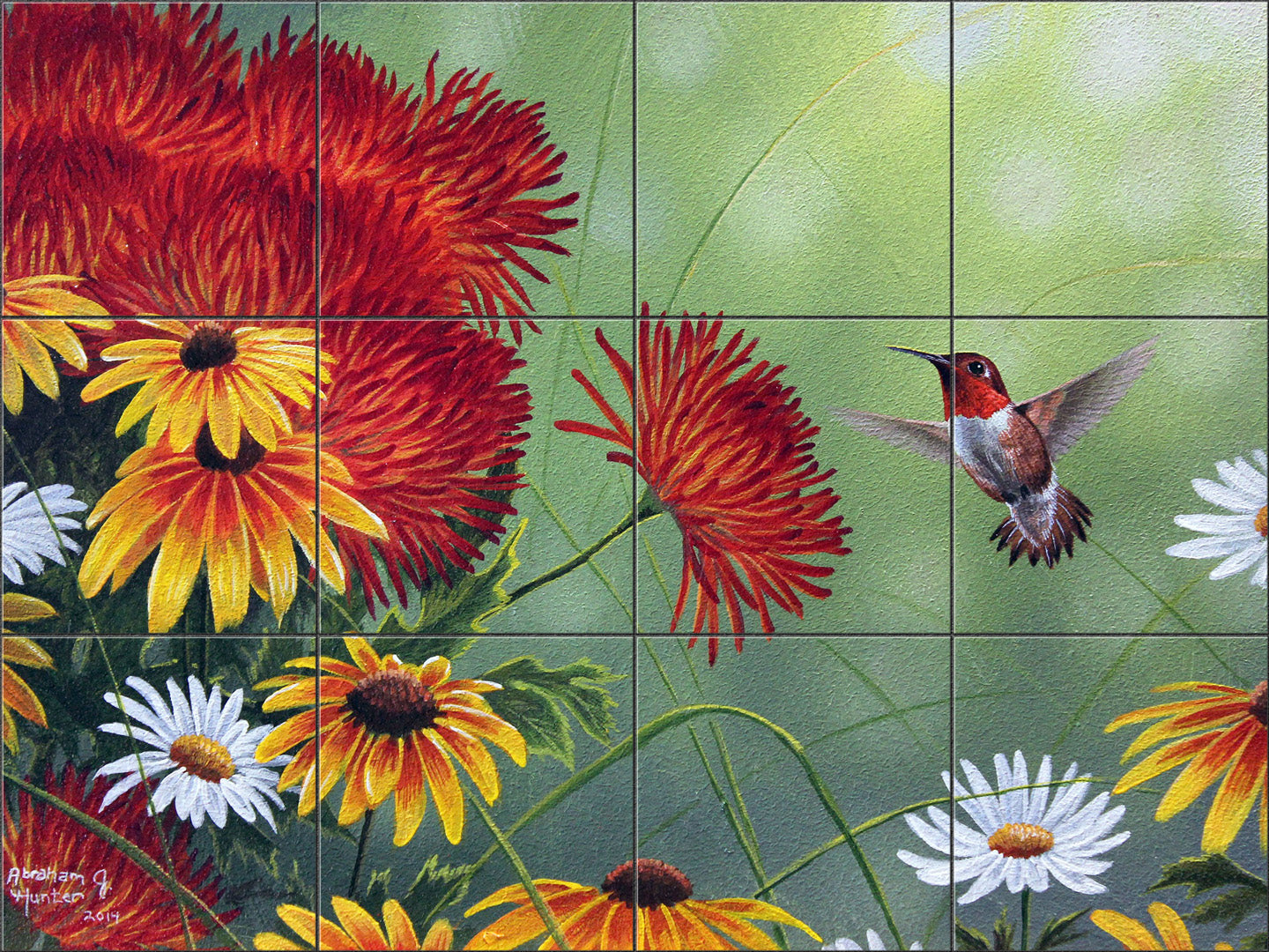 Hummingbird and Flowers By Abraham Hunter - Landscape