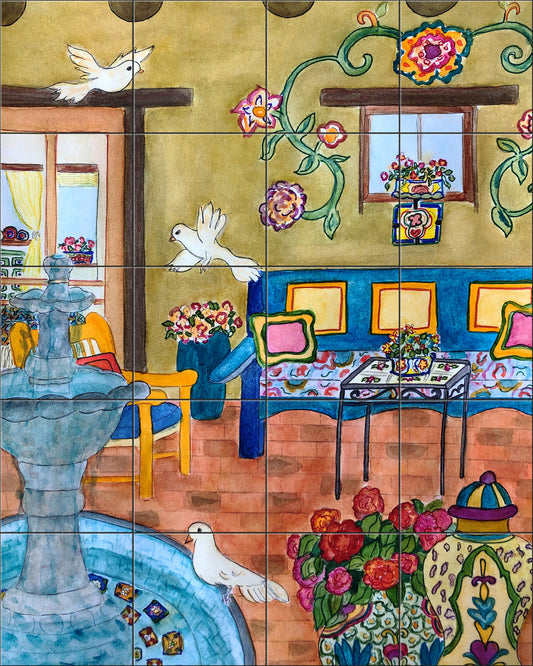 Master Courtyard With Doves By Becki Thomas  - Portrait
