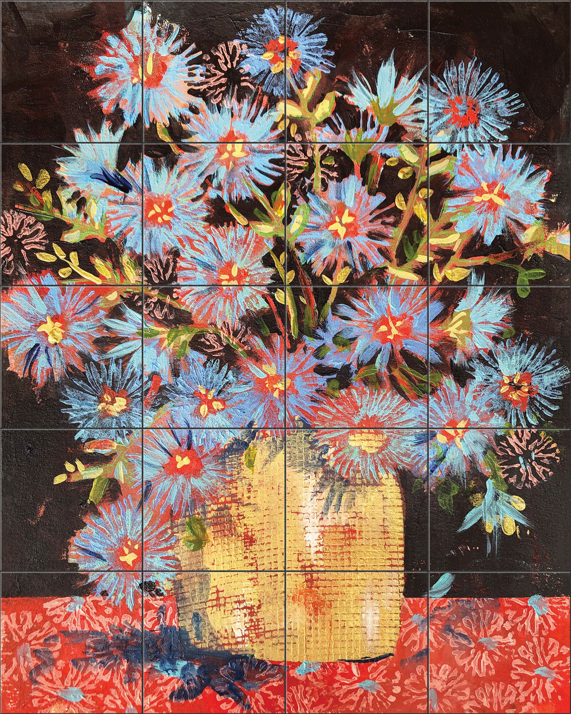 Blue Asters in a Gold Pot By Susan Schmitt - Portrait