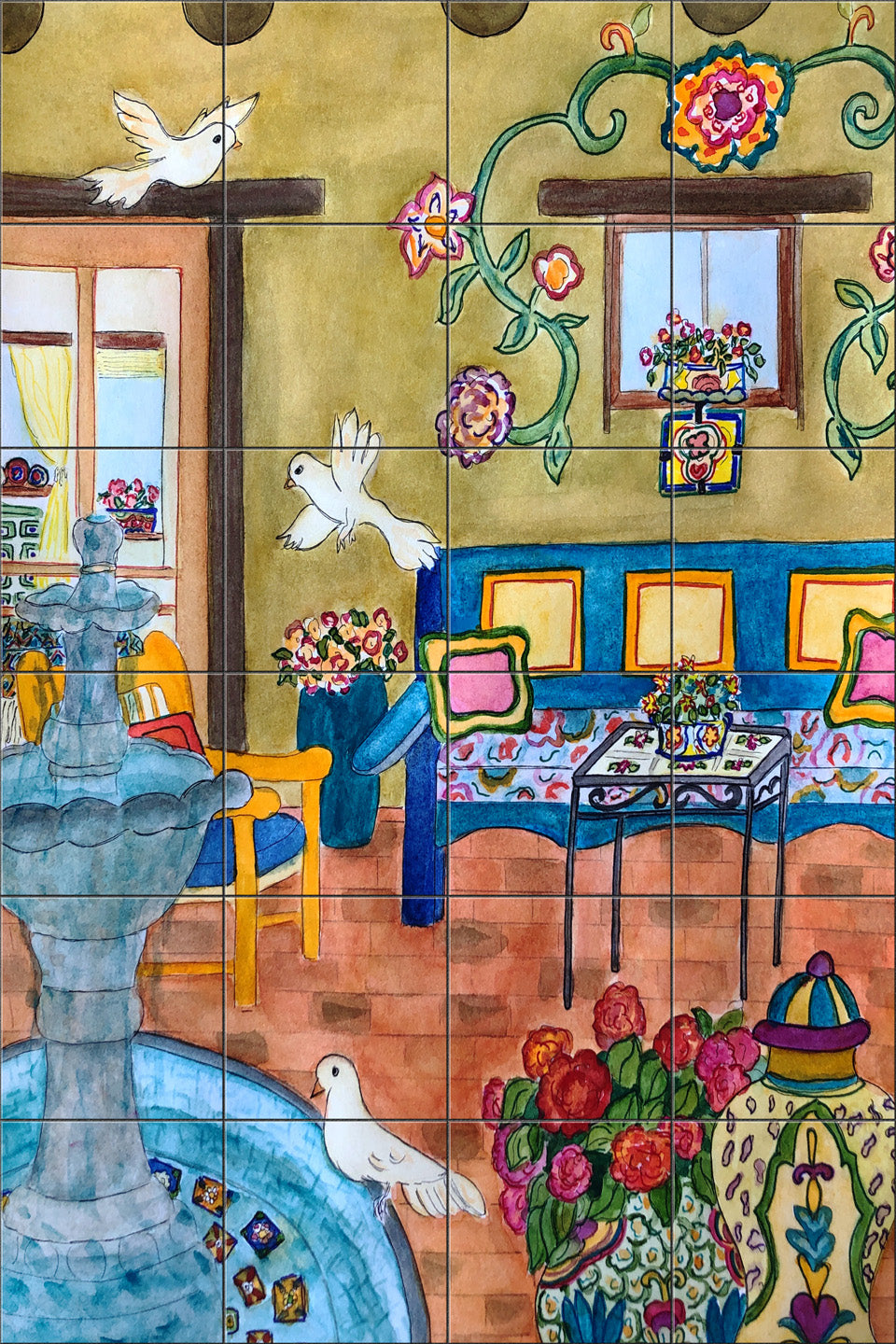 Master Courtyard With Doves By Becki Thomas  - Portrait