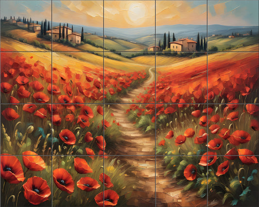 Tuscan Poppies Valley By Aurora Imogen - Landscape