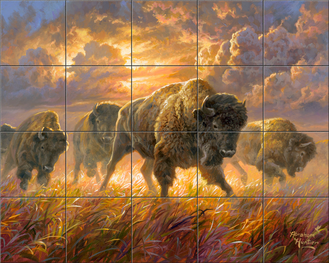 Running Buffalo By Abraham Hunter- Landscape