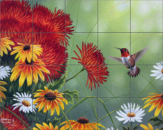Hummingbird and Flowers By Abraham Hunter - Landscape
