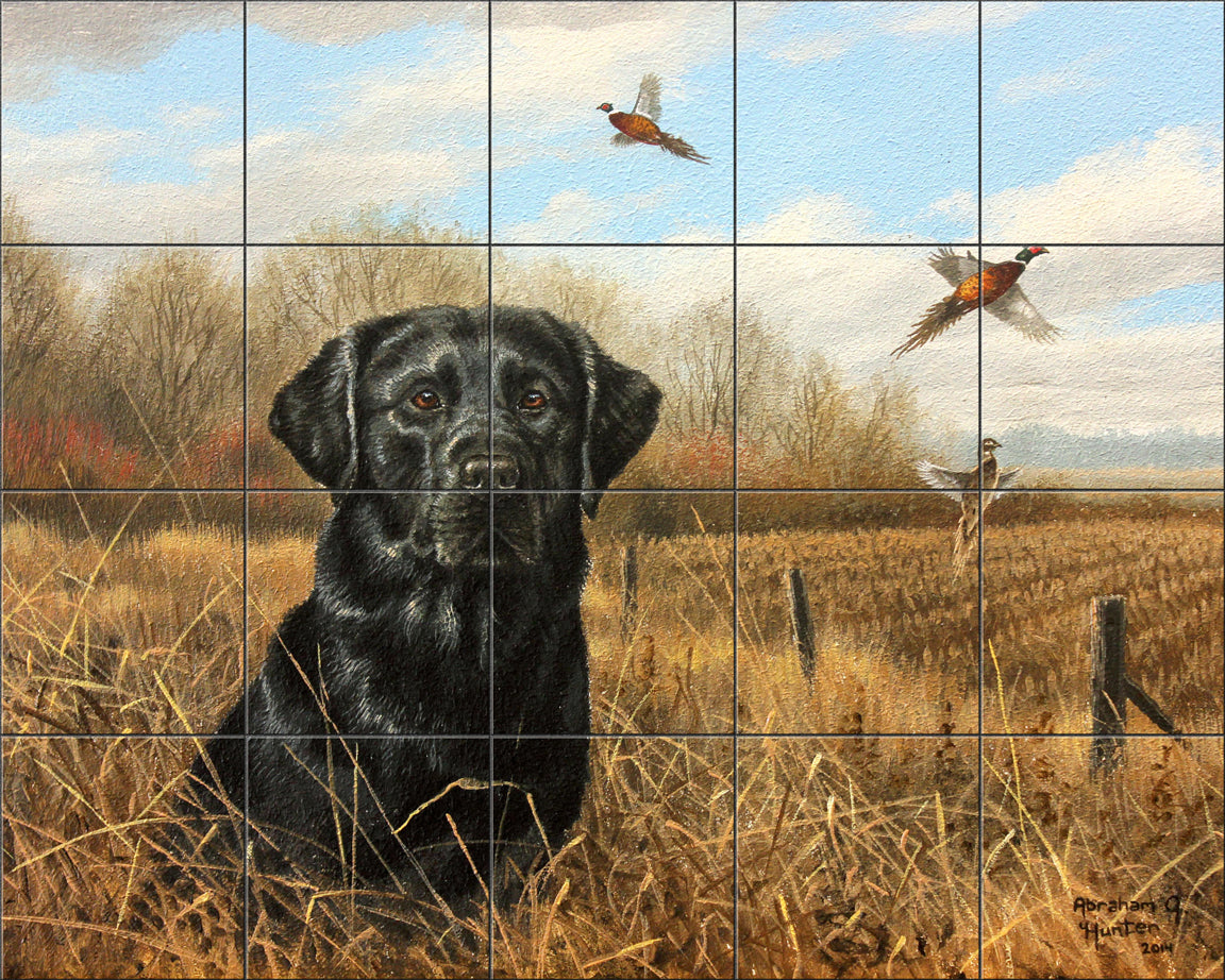 Black Lab & Pheasants By Abraham Hunter - Landscape
