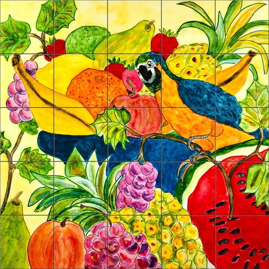 Parrot in a Fruit Bowl By Becki Thomas - Square