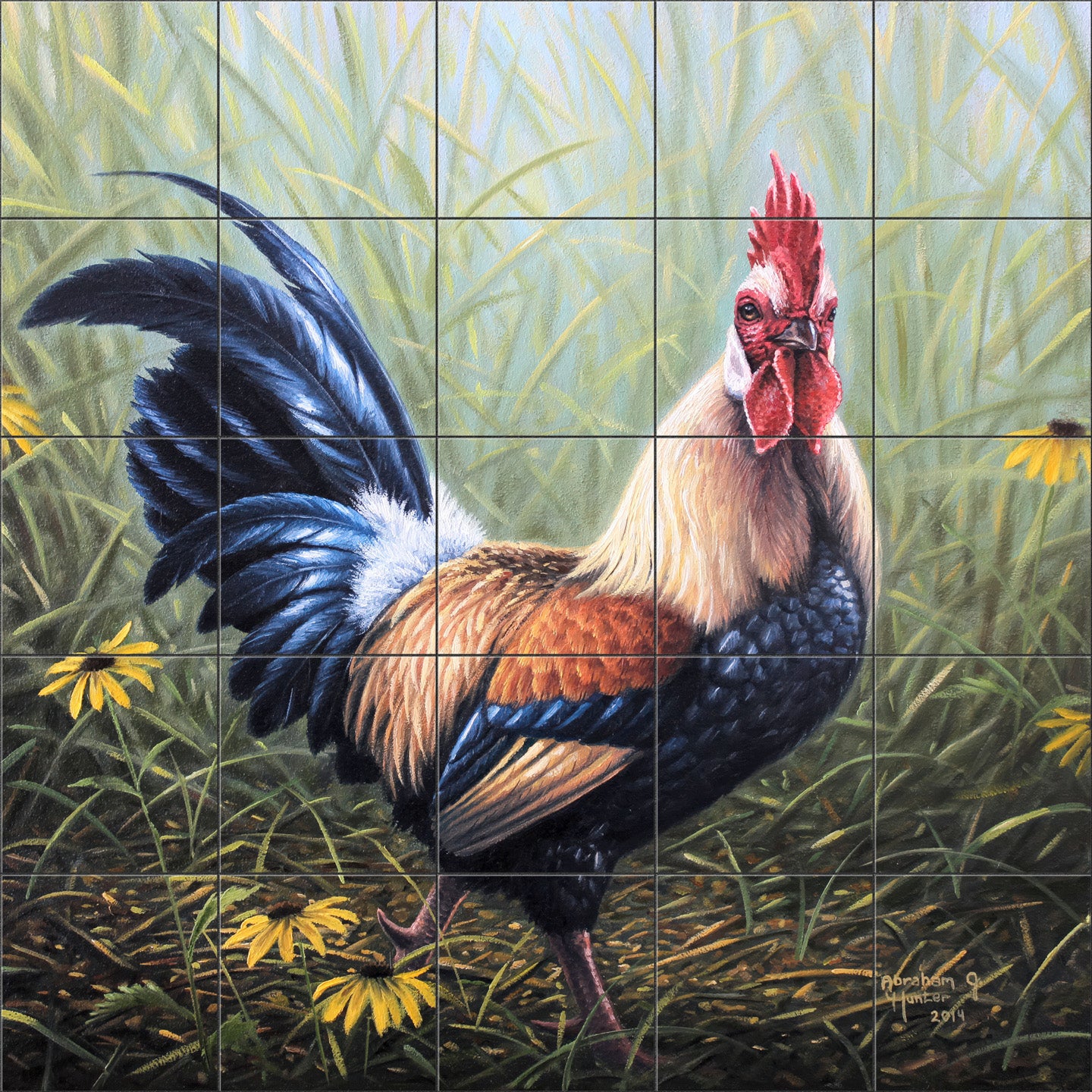 Black and Gold Rooster By Abraham Hunter - Square