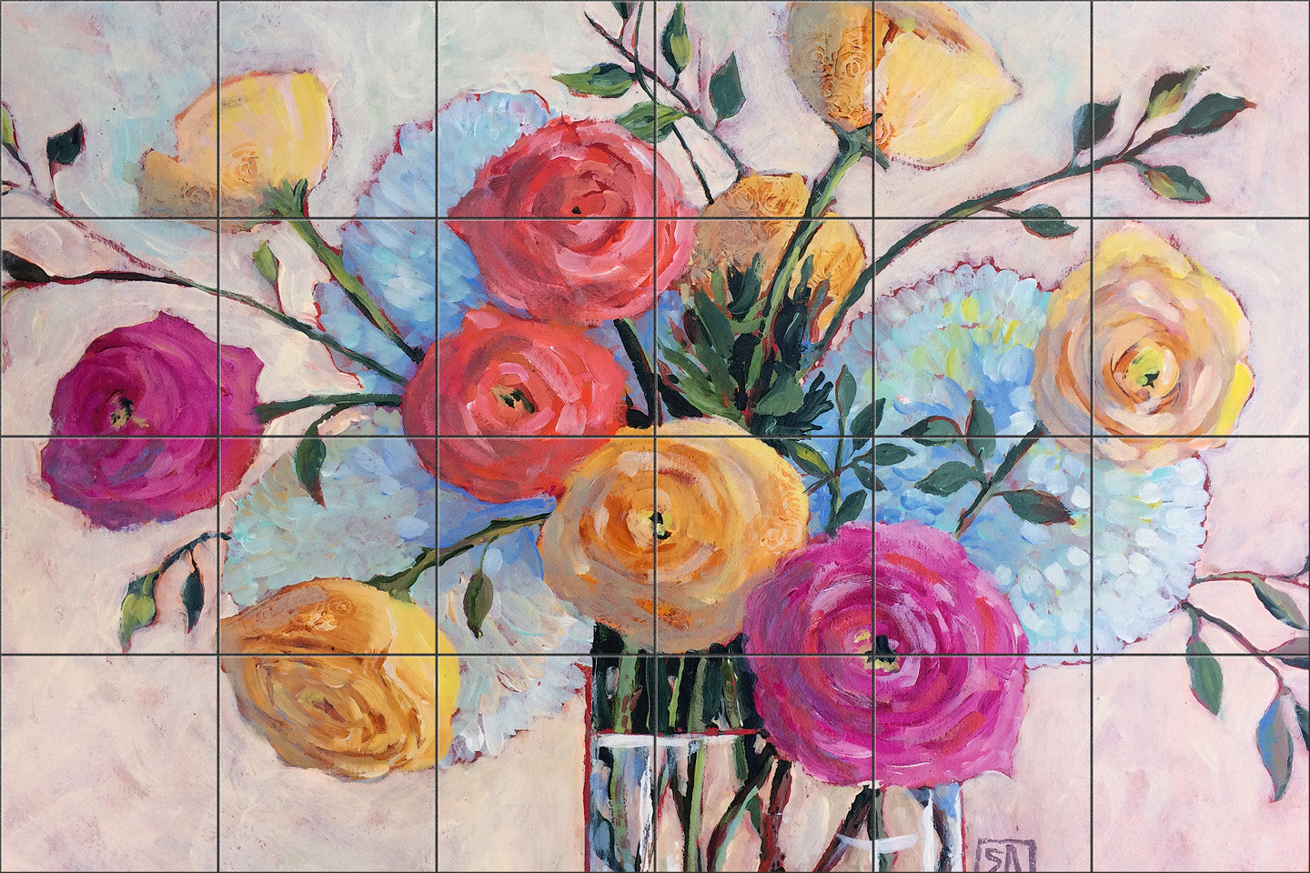 Summer Bouquet Roses and Hydrangeas By Susan Schmitt - Landscape