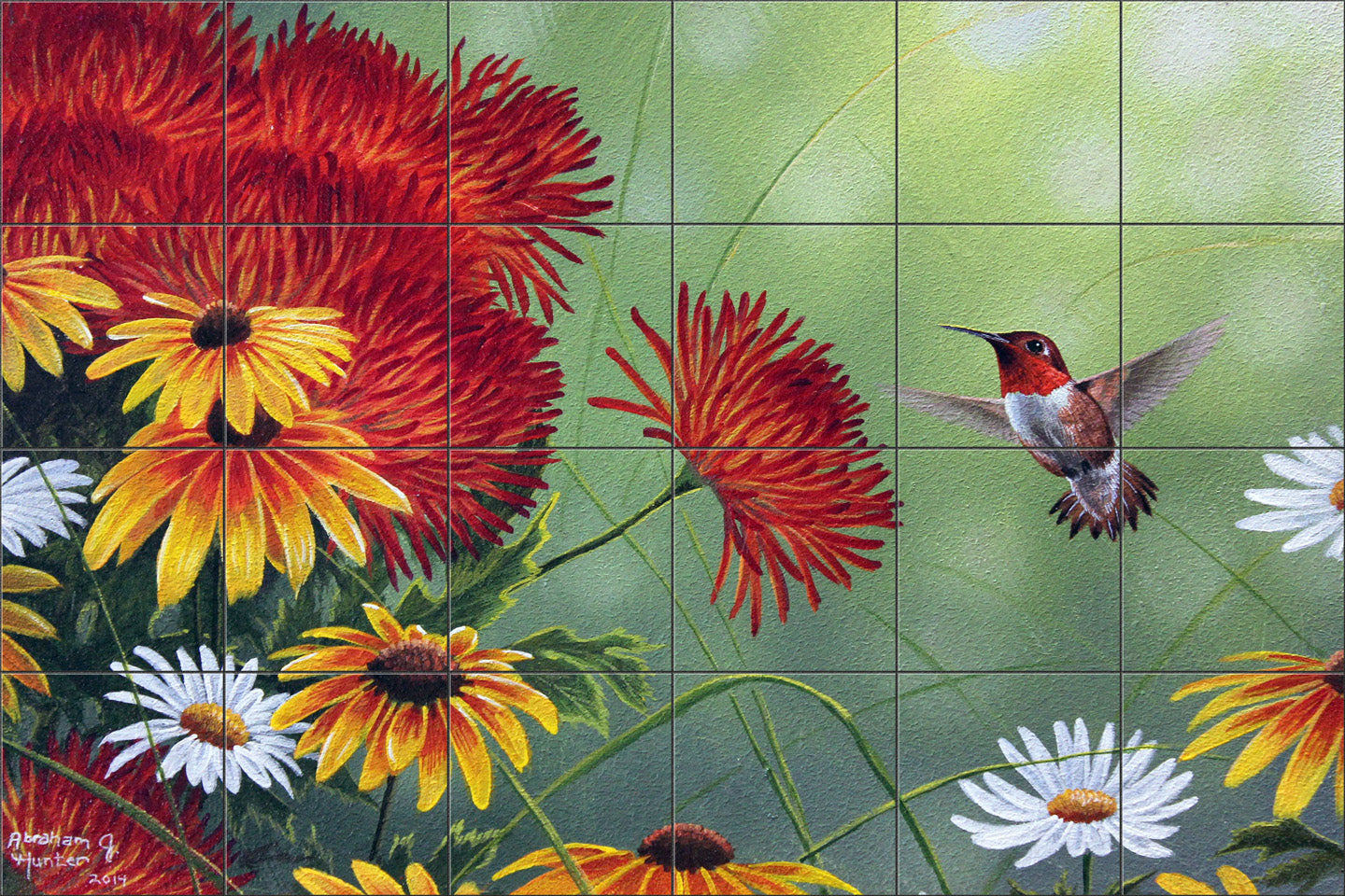Hummingbird and Flowers By Abraham Hunter - Landscape