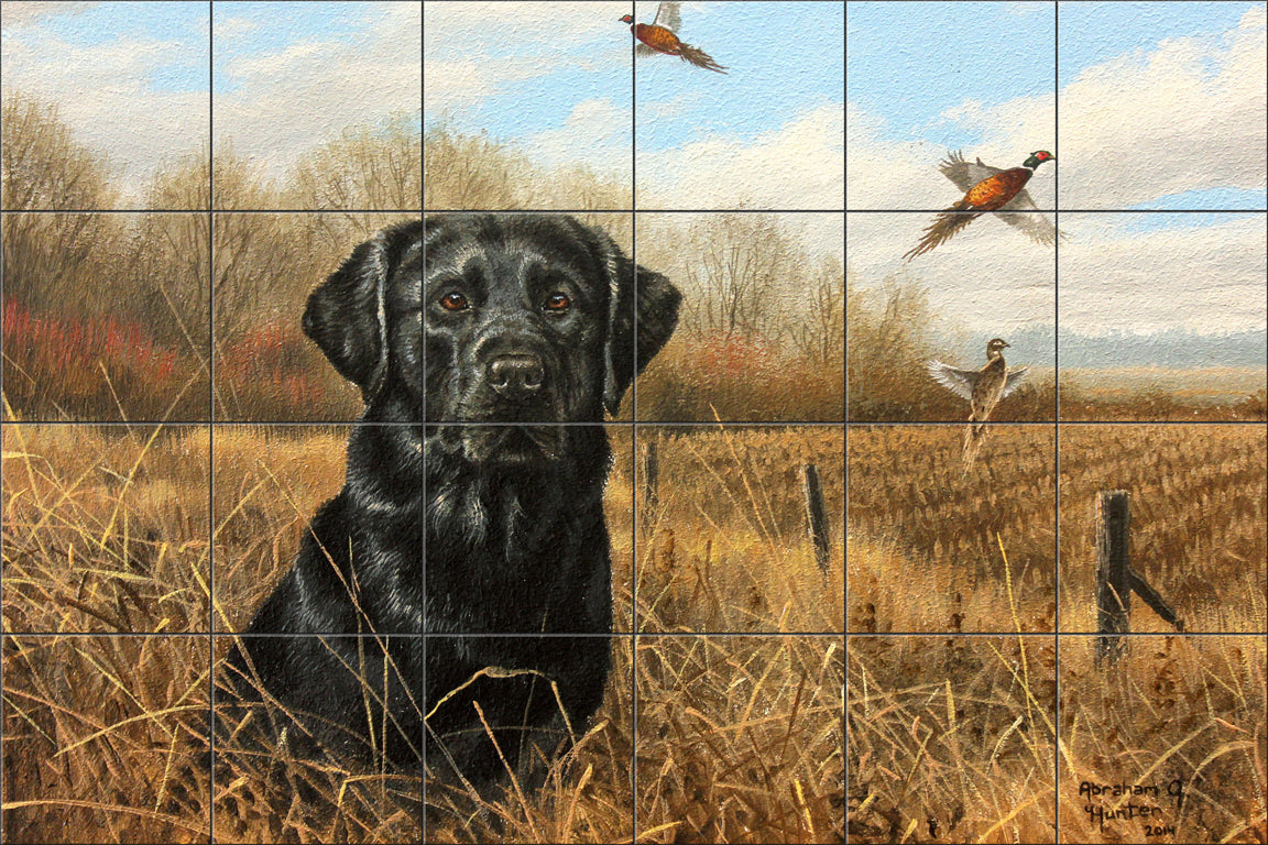 Black Lab & Pheasants By Abraham Hunter - Landscape